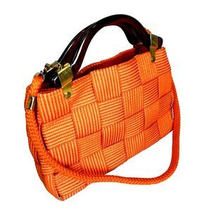 Seatbelt Strap Woven Fabric Handbag Purse Shoulder Italy Orange Preppy Halloween